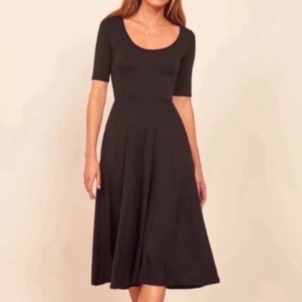 Reformation Women's Black Lilian Scoop Neck Midi Dress - Size S Small